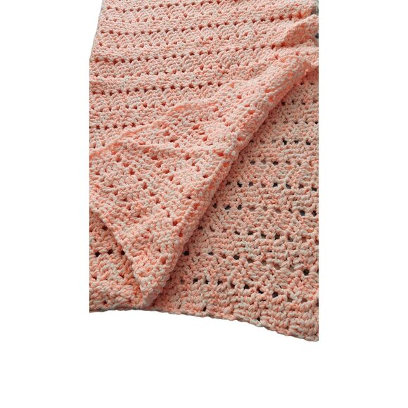 Handmade Peach/Pink Crochet Baby Blanket 40"x43" - Picture 2 of 5